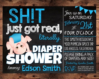 The Original Sh*t just got real Funny Baby Shower Invitation - Coed Shower - Digital - MATURE