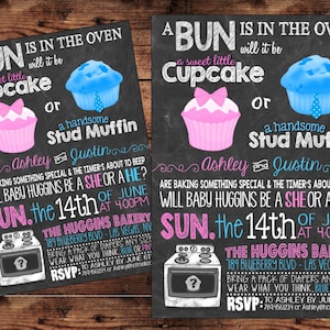 Sweet Little Cupcake or a Handsome Muffin Gender Reveal Party Invitation - Pink or Blue - He or She - Digital