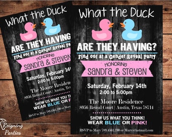 Duck Gender Reveal Invitation - Rubber Duck - Team Pink or Blue - Digital