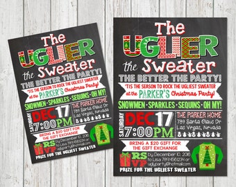 Plus le pull est moche, meilleure sera la fête - pull de Noël moche - Invitation à une fête des fêtes - fichier numérique