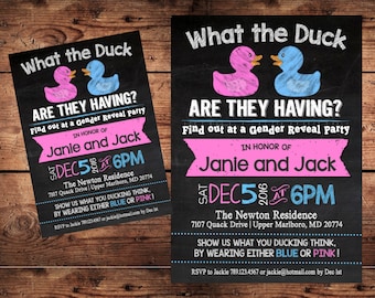 What the Duck are they Having - Gender Reveal Invitation - Rubber Duck - Team Pink or Blue - Digital