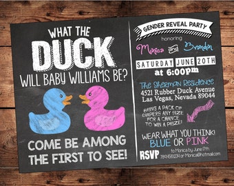 Canard rigolo sexe Invitation - ce que le canard sera bébé - équipe rose ou bleu - numérique