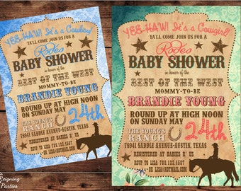 Jahrgang westlichen Baby-Dusche Einladung - Cowgirl - Cowboy - Baby-Dusche - digitale Datei