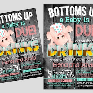 Bottoms Up a Baby is DUE Baby Shower Invitation - Funny Diaper Shower Invitation - Digital