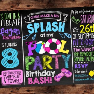 Pool Party Birthday Bash Invitation for Girls - Splish Splash Birthday Bash - Digital File