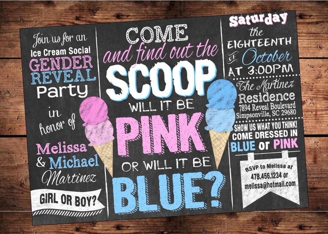 Ice Cream Social Gender Reveal Invitation Find Out the SCOOP Gender