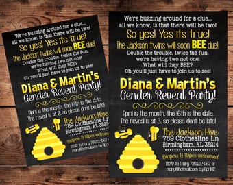 Buzzing Around for a Clue - What will it BEE - TWINS Gender Reveal Baby Shower Invitation - Digital