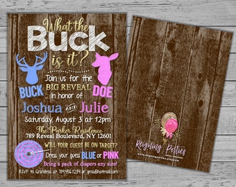 The Original What the Buck Is it Gender Reveal Invitation - Buck or Doe Gender Reveal Invitation - Team Pink or Blue - Digital