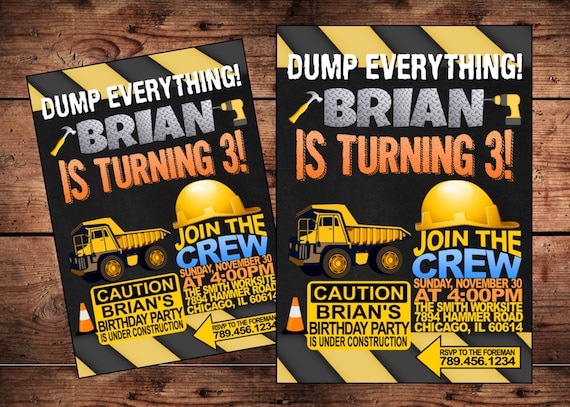 Dump Everything Construction Theme Birthday Party Invitation - Baby Shower