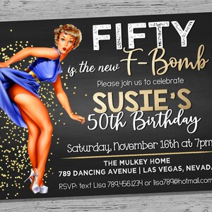 F-Bomb - 40th, 50th Birthday Invitation - Chalkboard Invitation - Funny Invitation