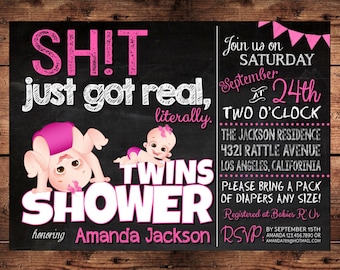 The Original Sh*t just got Real Twins Baby Shower Invitation - Funny Invitation - Twin Baby Shower Invitation - Digital - MATURE