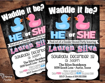 Duck Gender Reveal Invitation - Baby Shower Invitation - Digital - Waddle it be