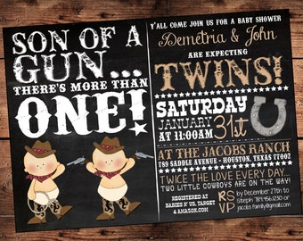 L’Original Son of a Gun il est plus qu’un - Western Twin Baby Shower Invitation - numérique