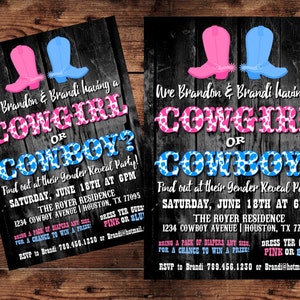 Cowboy o Cowgirl - genere blu o rosa Reveal Baby doccia invito - ragazzo o ragazza - File digitale