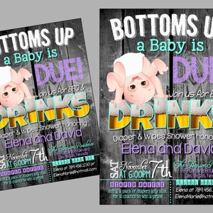 Bottoms Up a Baby is DUE Baby Shower Invitation - Funny Diaper Shower Invitation - Digital