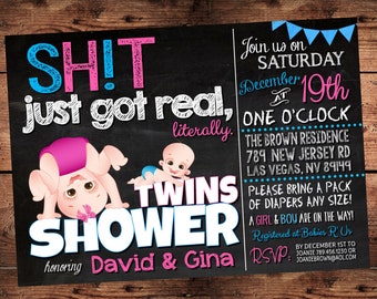 The Original Sh*t just got real Funny Twin Baby Shower Invitation - Digital - MATURE