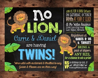 L’Original aucun Lion jumeaux bébé ne douche Invitation - Safari thème - thème de la Jungle - fichier numérique uniquement