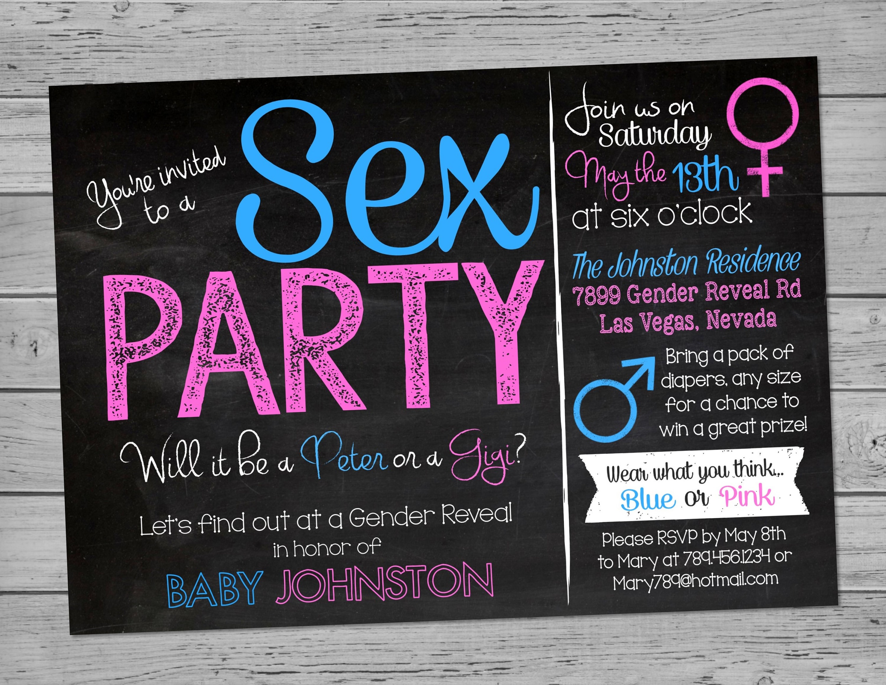 The ORIGINAL Peter or Gigi Sex Party Gender Reveal Invitation