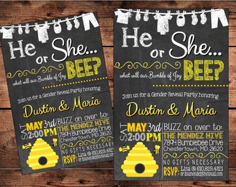 Bumble Bee - Bumble de joie - ce qu’il sera abeille - sexe révèlent Baby Shower Invitation - numérique