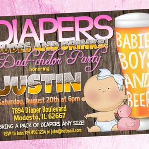 Diapers, Dudes and Drinks Diaper Shower Invitation - for Boy or Girl