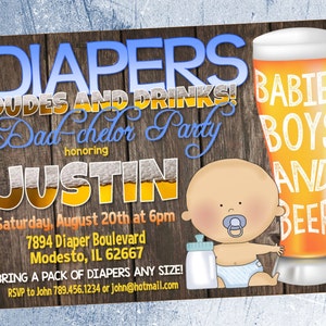 Diapers, Dudes and Drinks Diaper Shower Invitation - for Boy or Girl