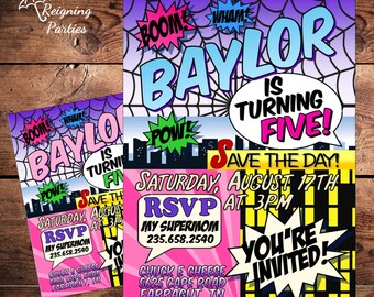 Superhero Boy or Girl Birthday Party Invitation - DIY Digital File