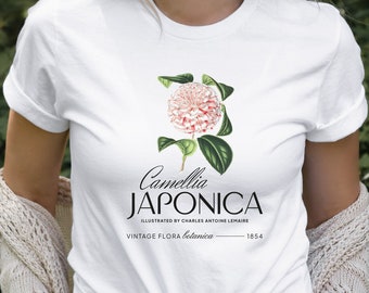 Vintage Botanical Women's T-Shirt / Camellia Flower T-Shirt / Gift for Her / Gardener Gift / Artist Gift / Vintage Illustration T-Shirt