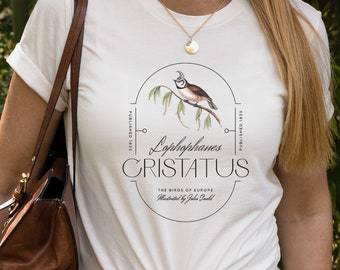 Crested Tit Vintage Bird Drawing Women's T-Shirt, Gift for Gardener, Cottage Core T-Shirt, Vintage Illustration Tee, Unisex T Shirt