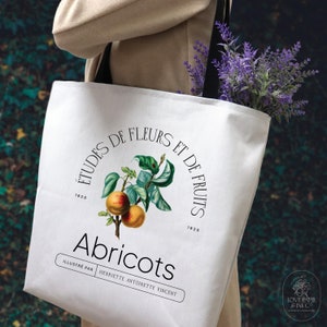 Farmer&#39;s Market Tote Bag with Vintage Botanical Print - Typography Canvas Tote Bag - Tote Bag Aesthetic - Flower Tote Bag