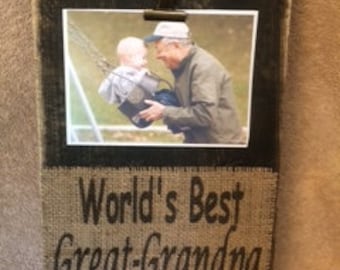 World's Best Great Grandpa baby grandparents grandma grandpa family love    burlap and distressed wood plaque and frame handmade in USA