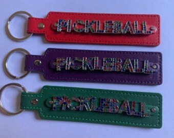 PICKLEBALL  Dink Rhinestone Bling Sparkle Multicolor Letters Keychain and Luggage Tag