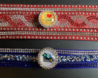 Pickleball Dink Paddle Kitchen Rhinestone Fancy Snap Bracelets