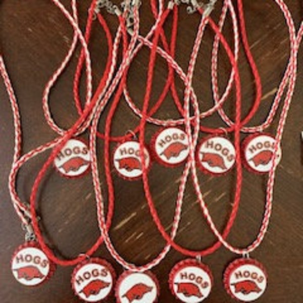 Arkansas Red Razorback Hogs Football College  - 10 bottlecap necklaces