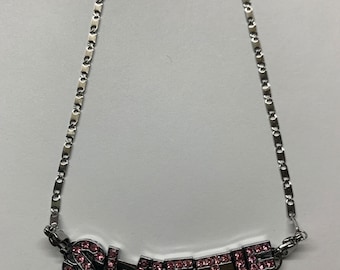 SWIFTIE Taylor Swift Crystal Pink Sliding Rhinestone Letter Silver Bar Necklace