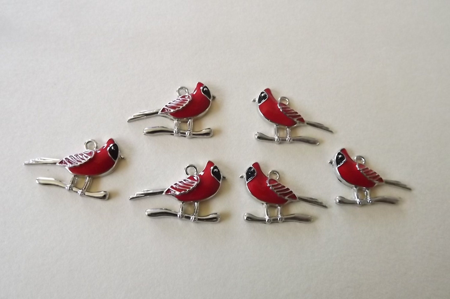 12 red painted enamel cardinal bird sport mascot charms very Etsy
