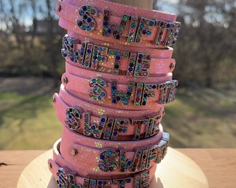 SWIFTIE Crystal Multi-colored Slide Rhinestone Letter Sparkling Pink Bracelet