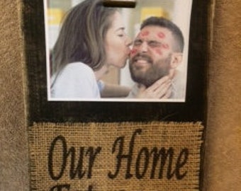 Our Home 2020  house wedding marriage love relationship family wife wedding life burlap and distressed wood plaque and frame handmade in USA