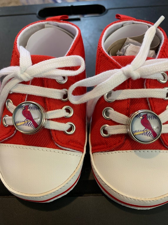 St Louis Cardinal Baseball Red and White Shoe Charm Baby Shoe Slippers Crib Shoes 6-9 Months