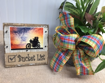 Bucket List frame goals dreams wishes plans acheivments awards successes accomplishments distresssed wood and burlap frame handmade in USA