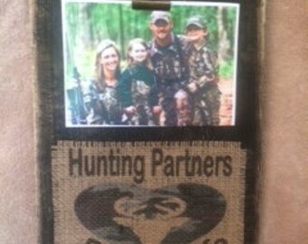 Hunting Partners For LIfe hunt hunting deer deerstand family burlap and distressed wood plaque and frame handmade in USA