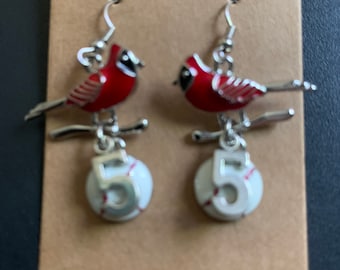St. Louis Cardinals STL baseball red Cardinal and #5 Pujols Farewell Tour and One More Run  dangle earrings