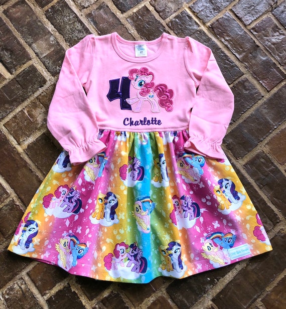 Girls Pony Pinkie Pie birthday dress with embroidered name and | Etsy
