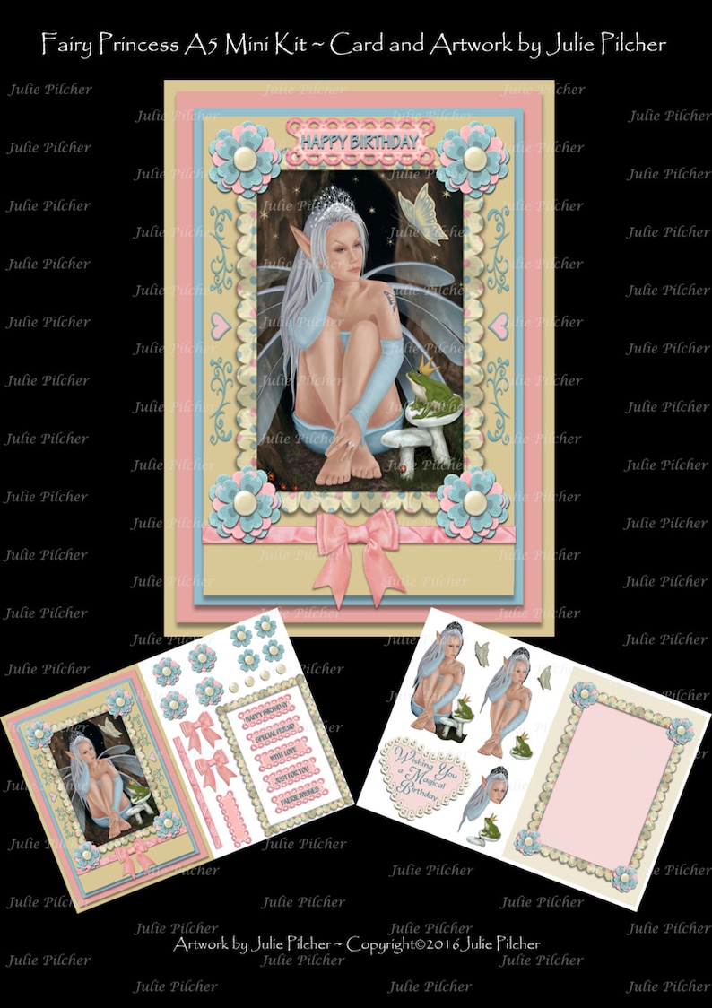 Instant Digital Download ~ A5 Mini Kit ~ Digi Card Topper ~ Fairy Princess ~ Decoupage Design Sheets ~ Card Making ~ Flower ~ papercrafts