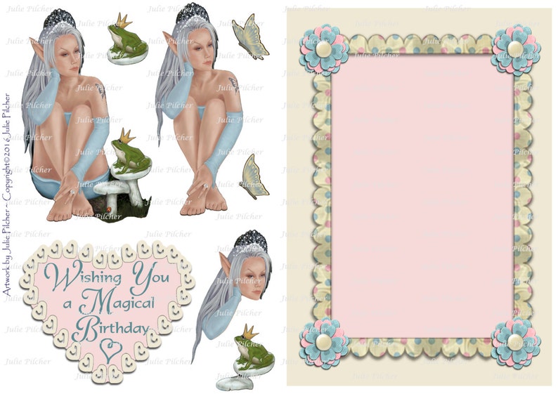 Instant Digital Download ~ A5 Mini Kit ~ Digi Card Topper ~ Fairy Princess ~ Decoupage Design Sheets ~ Card Making ~ Flower ~ papercrafts