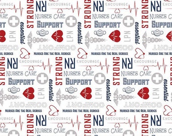 Riley Blake Designs Nobody Fights alone Nurses Care Red Fabric, quilting, sewing, Fabric by the yard