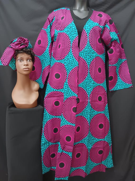 3PC Duster pants set, Lovely long kimono top, elastic waist pants tie belt, pockets and matching headwrap. One Size. 20% off, Free Shipping