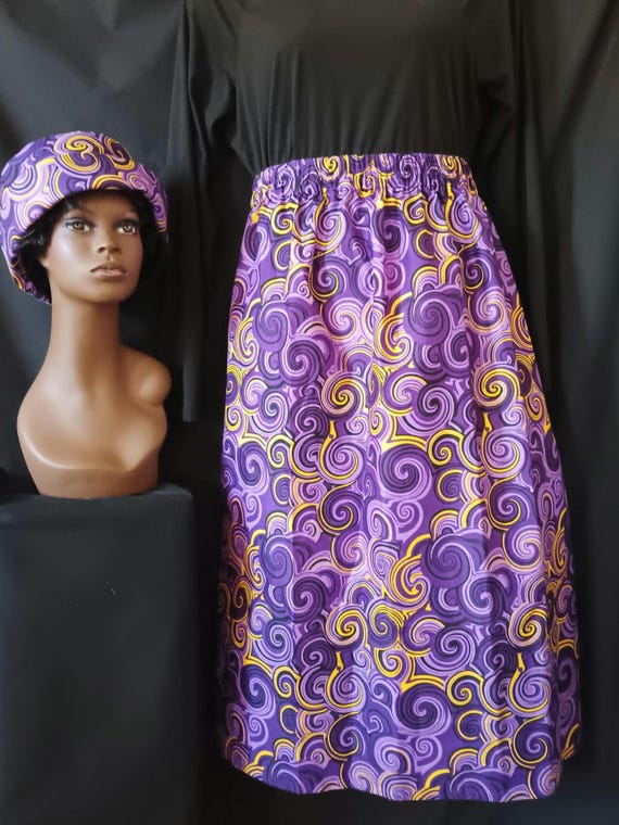 2pc Africa Print Skirt and matching bucket hat. Straight ankle length, elastic waist skirt with pockets. PLUS Size. Free Shipping, 20 % OFF.