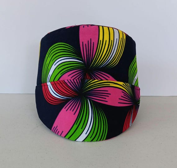 Africa inspired kufi hat with Brims. African fabric. Beautifully made. 20% off. Free  Shipping.