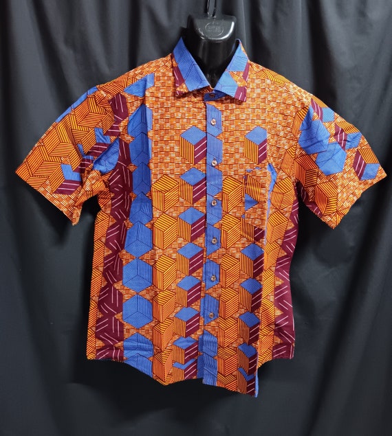 Africa inspired men's short sleeve shirt, chest pocket, button down front shirt. Sizes - 2XL. 20 - 30% off, Free Shipping.