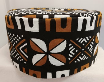 African kufi black, white and golden-brown print